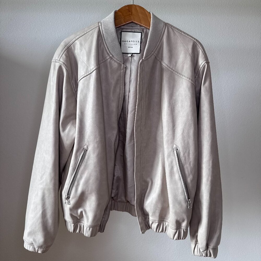 Bagatelle Collection Faux Leather Bomber Jacket Cream Oversized Moto Size Small